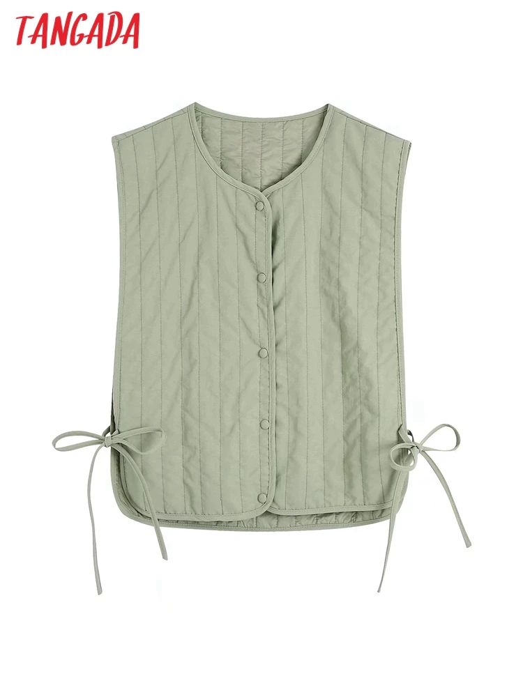 

Tangada Women Green Crop Crop Waistcoat Parkas Buttons 2021 Female Sleeveless Outwear CE71