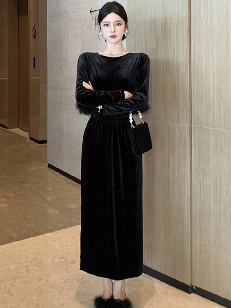 2024 новые модные комплекты из двух предметов женские укороченные топы с длинными