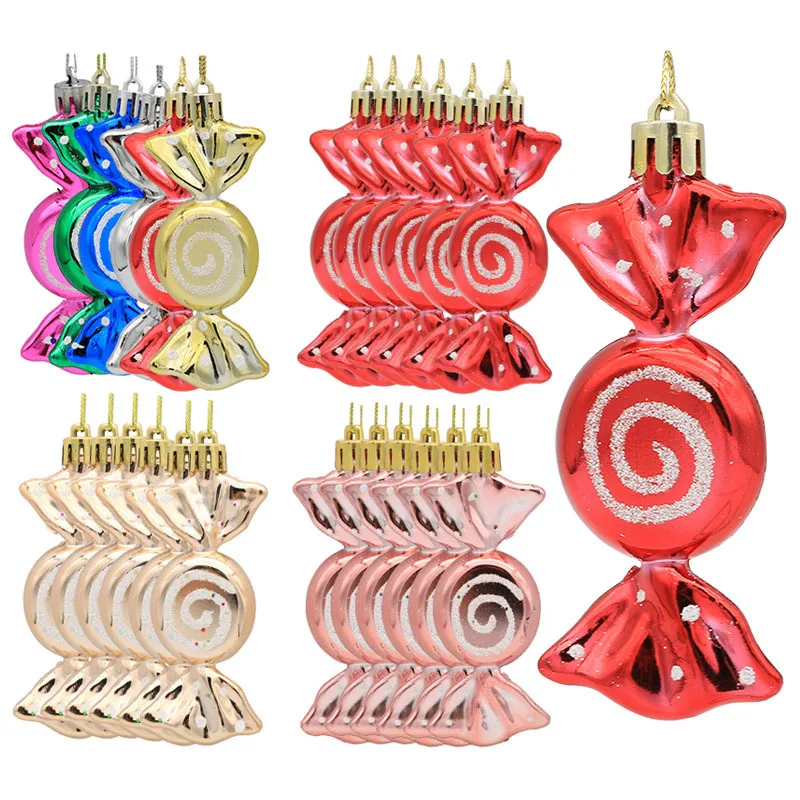 

Christmas decoration, electroplating, painted candy props, Christmas tree pendants, lollipops, 6 pcs/set as Christmas gifts