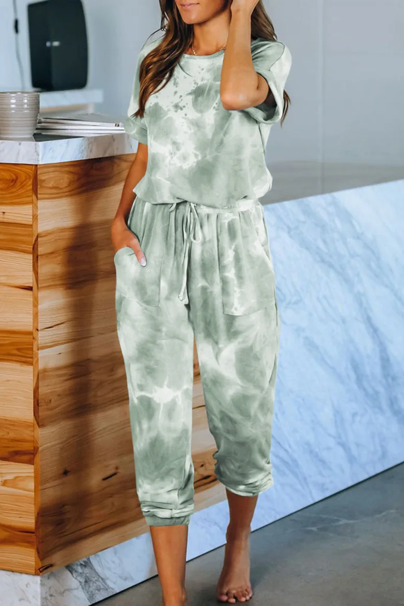 2023 New Ladies Homewear One-piece Set Summer Tie-Dye Printed Pajamas Women Nightwear
