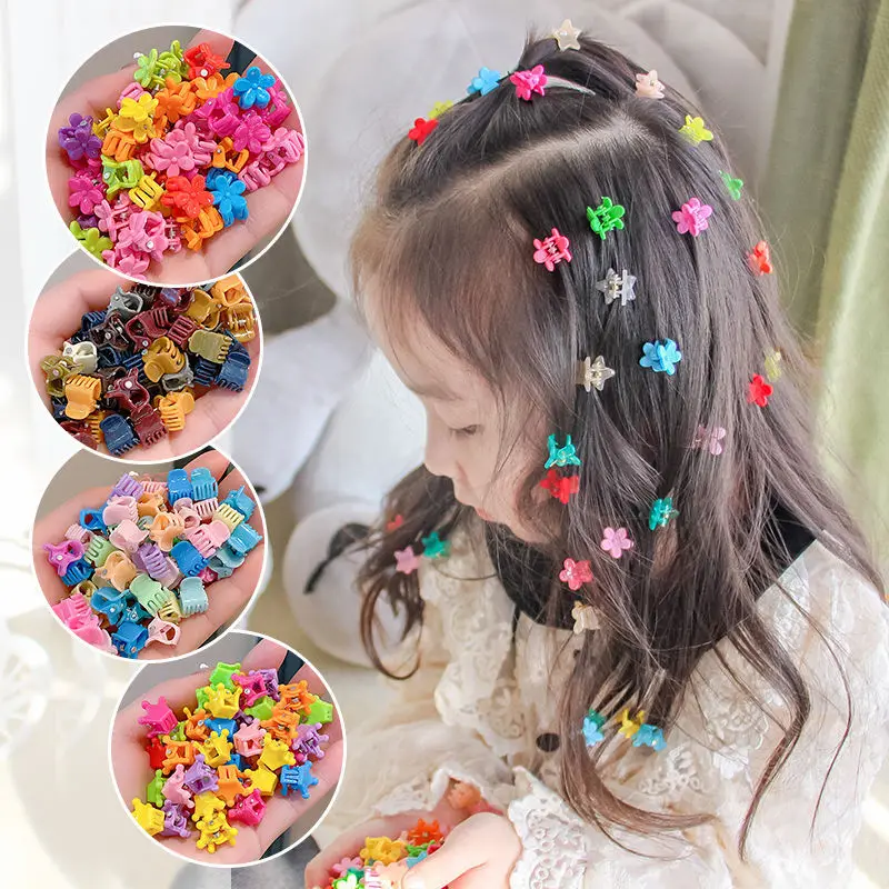 

50pcs Girs Cute Colorful Flower Star Crown Small Hair Claws Lovely Hair Decorate Claw Clips Hairpins Kids Sweet Hair Accessories