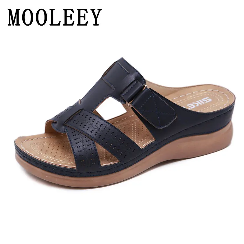 

2023 Hot Summer Women's Sandals Cross Design Hollow Out 5cm Platform Roman Shoes Magic Tape Breathable Leather Outdoor Slippers
