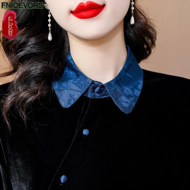 Блузка бархатная Женская на пуговицах Осень-зима