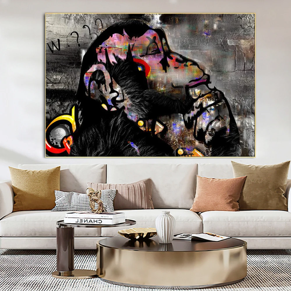 

Abstract Animal Monkey Poster Chimpanzee Canvas Painting Graffiti Gorilla Wall Art Print Picture for Bedroom Home Decor Cuadros