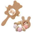 Детский деревянный Прорезыватель для зубов, детские браслеты для ухода, Музыкальная погремушка без бисфенола А, деревянные кольца для грызунов, крючком, бусины, игрушка для жевания, подарки новорожденным