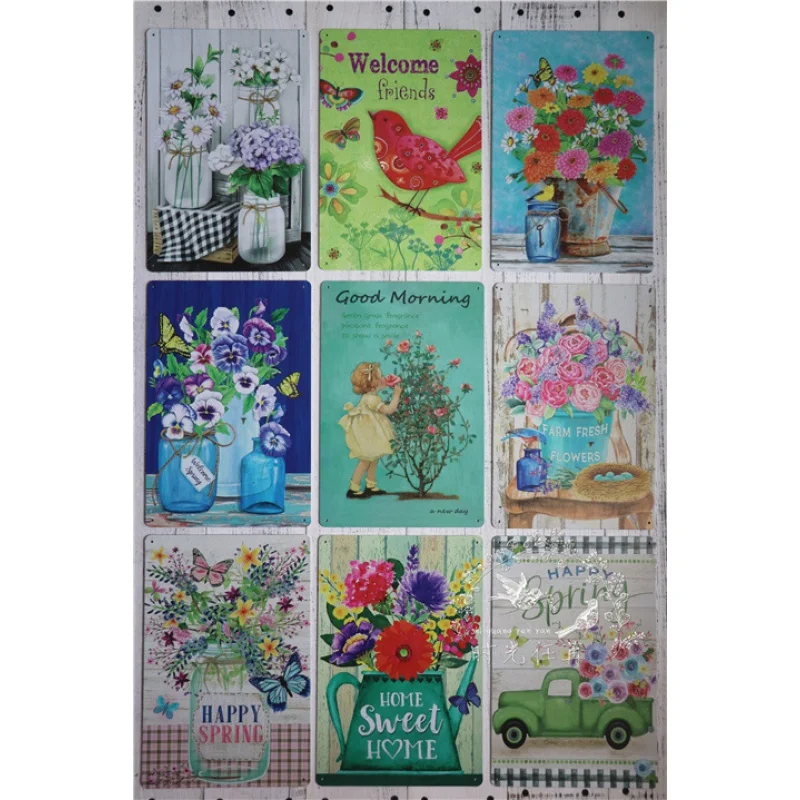 

A Variety of Vintage Printing Flowers Iron Skin Painting Garden Garden Garden Decorative Mural Hanging Paintings 3 Pieces Free S