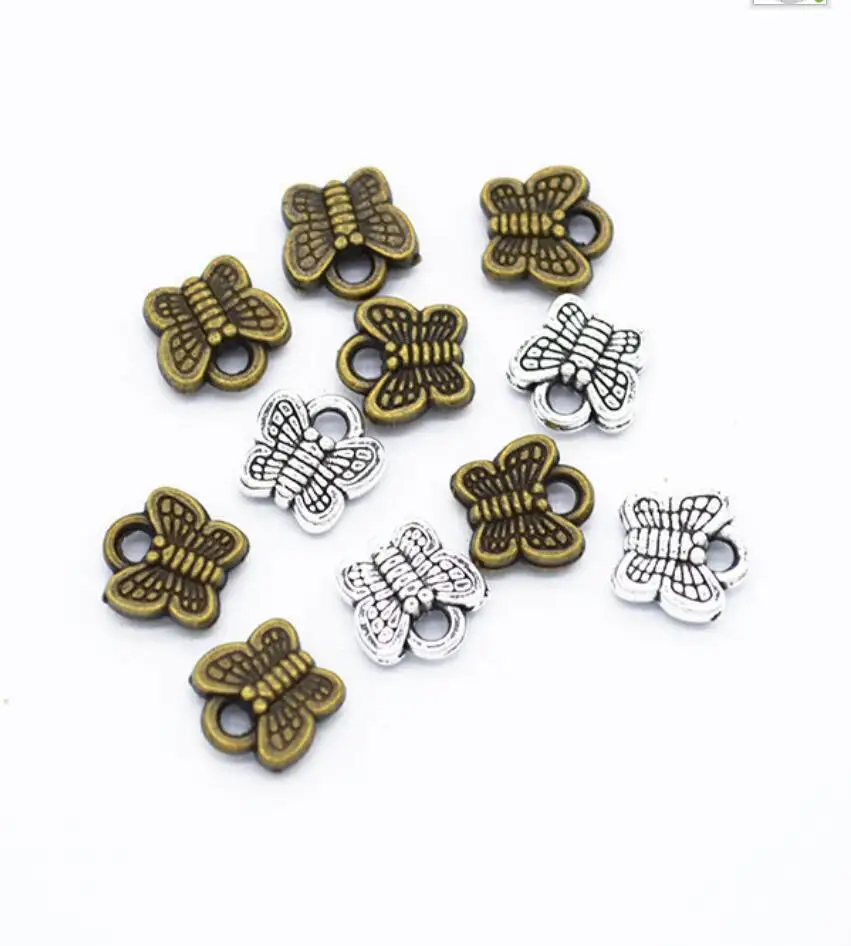 

40pcs Charms Lovely Butterfly 7*7mm Antique Bronze Silver Color Pendants Making DIY Handmade Tibetan Finding Jewelry F0813