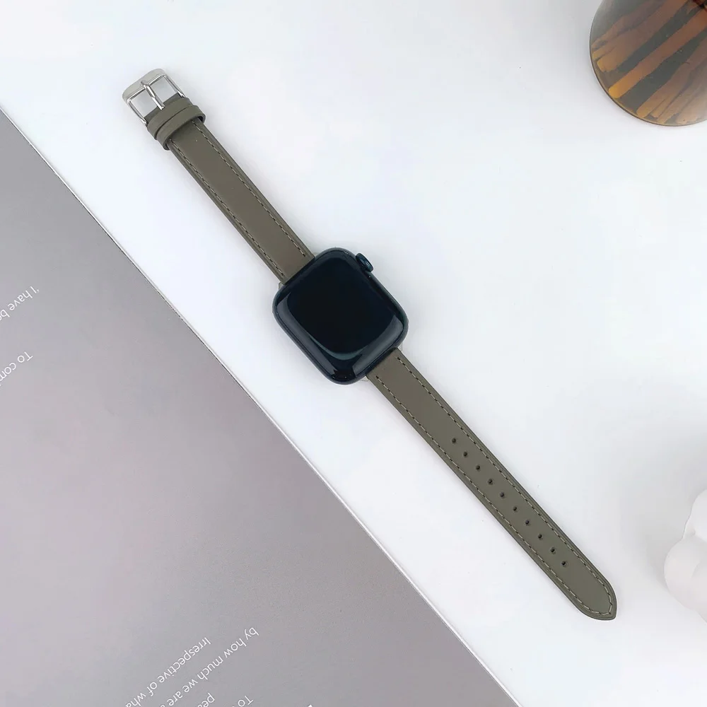 Slim Leather strap For Apple Watch Band Ultra 49mm  40mm 44mm 41mm 45mm 38mm 42mm Wristband Bracelet iwatch series 8 7 5 6 se 3