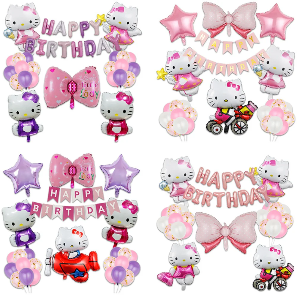 

Anime Hello Kitty Theme Birthday Party Decoration Kawaii Sanrio Cartoon Balloon Set Kids Adult Festive Party Supplies