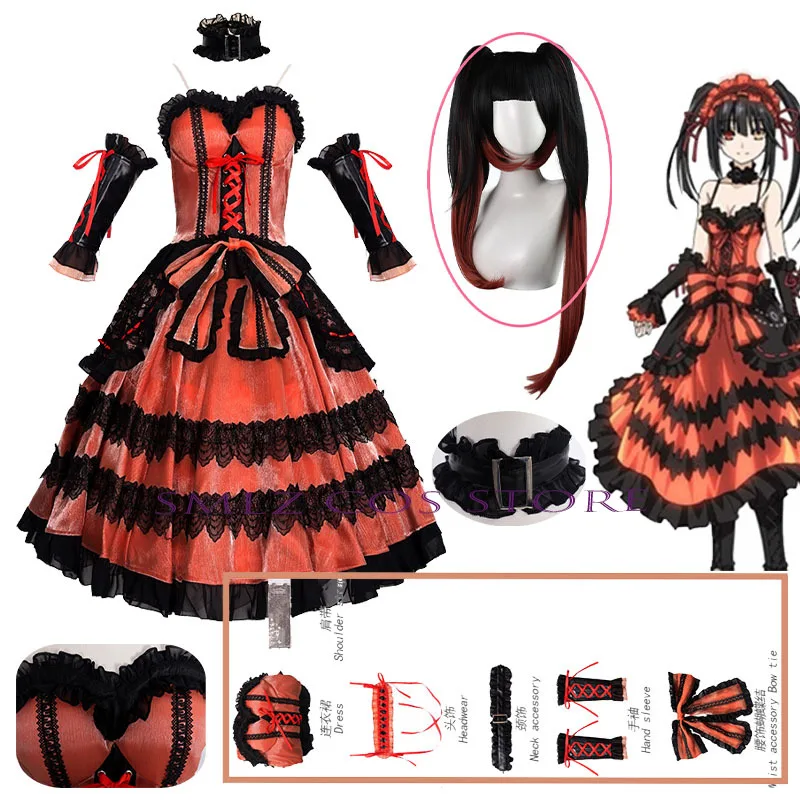 Фото Tokisaki Kurumi Косплей Аниме DATE A LIVE Костюм Женский Готический Кошмар Лолита Платье Принцессы Парик Комплект Наряд Для Хэллоуина №1