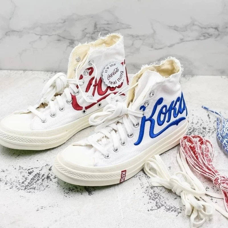 

Coca-Cola Fashion Trend New Mandarin Duck High-top Canvas Shoes Women's Shoes Simple Non-slip Breathable Couple Casual Shoes