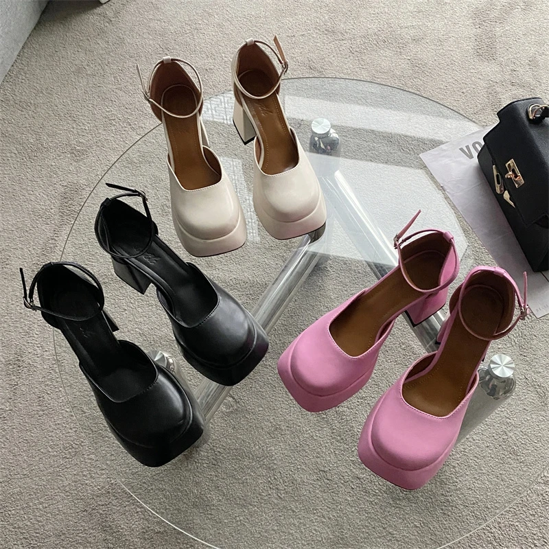 

New 2023 Summer Heels Sandals Women Sexy Chunky Platform Wedding Pumps Shoes Party Dress Round Toe Sandalias