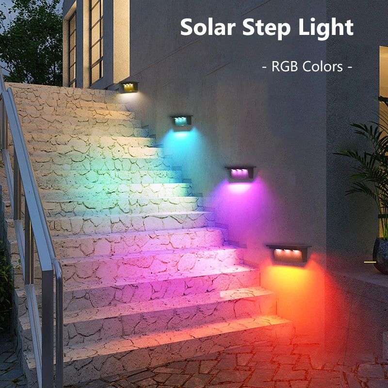 

2PCS Solar Step Light RGB Color Garden Landscape Decorative Light IP65 Waterproof Courtyard Outdoor Wall Lamp Stairs Lamp