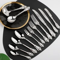 silver mirror cutlery set dinnerware set kitchenware fork spoon knife luxury tableware stainless steel set flatware dropshipping