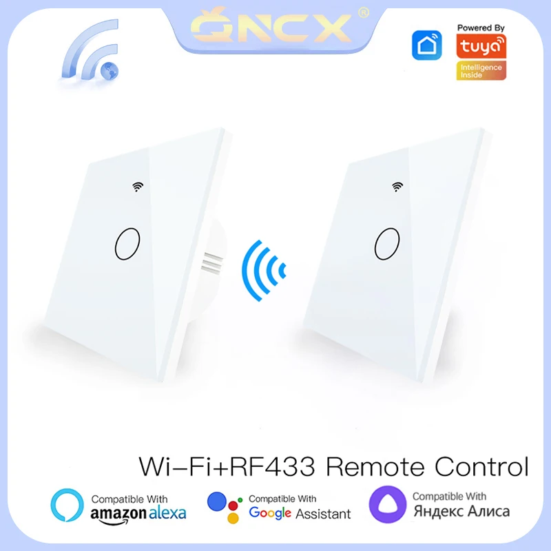 

Умный выключатель QNCX, Wi-Fi, RF433 передатчик, 1/2/3 клавиш, 2/3 каналов, дистанционное управление, настенный светильник ель света, работает с Alexa Google ...
