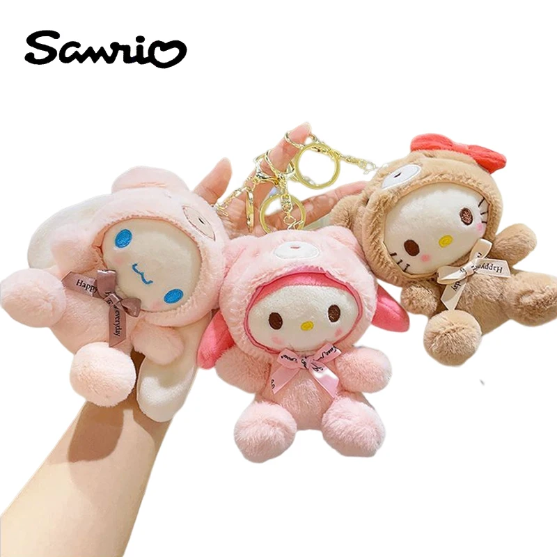 

Sanrios HelloKitty Plush Doll Keychain Kawaii Cinnamoroll Cute Key Ring Cartoon Plushies Bag Pendant Car decoration Kids GiftToy