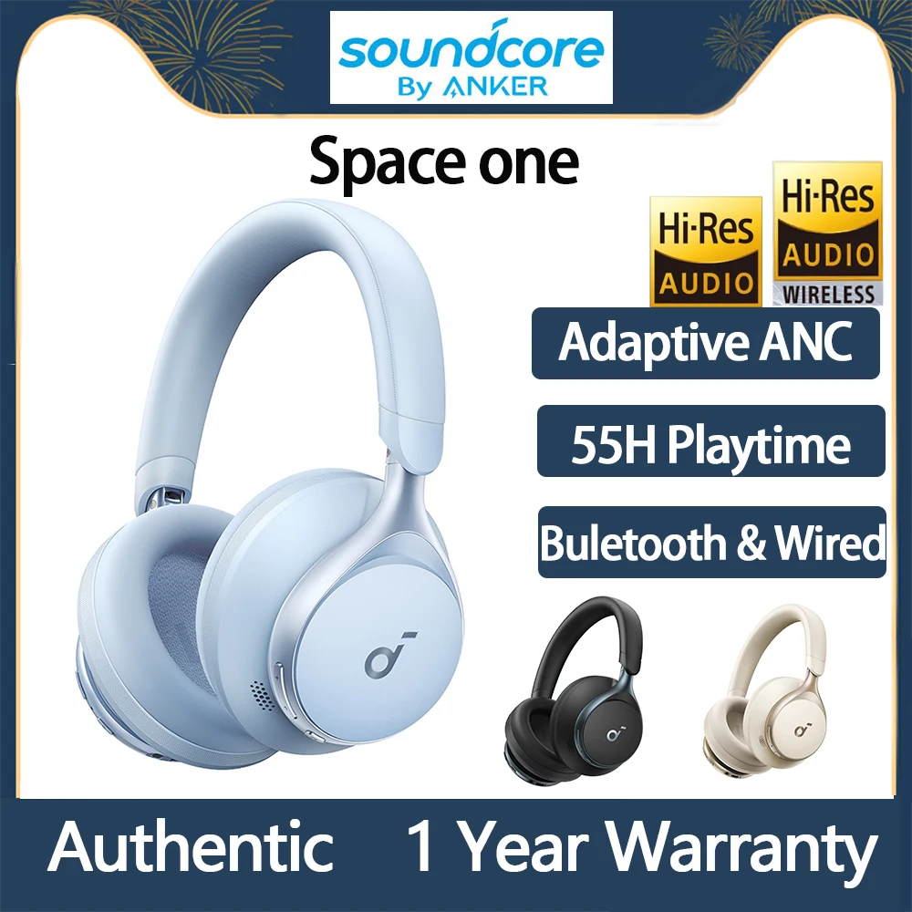

Оригинальные беспроводные Bluetooth-наушники Anker Soundcore Space One с шумоподавлением, 40 мм динамики, время воспроизведения 55 часов, Bluetooth
