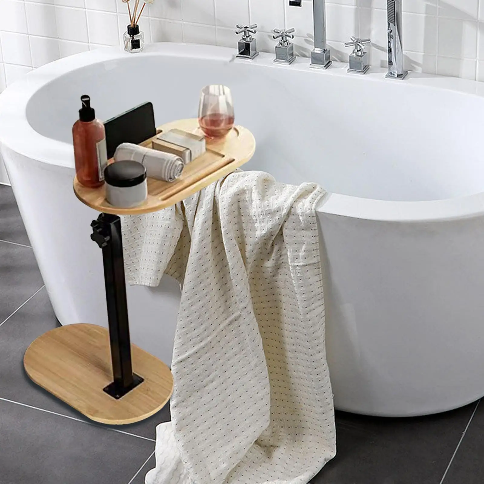 

Bamboo Wooden Bathtub Caddy Shelf Holds Book,Phone,Drinks, Soap Bath Book Holder Storage Organizer Unique Gift Expandable Stand