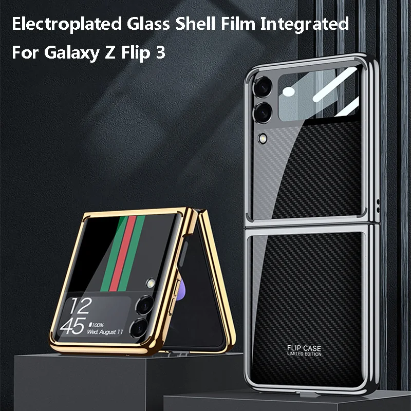 

Luxury Outer Screen Tempered Glass Case For Samsung Galaxy Z Flip 3 5G Plating Frame Protection Case For Galaxy Z Flip3 5G funda