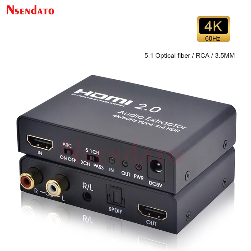 

HDMI 2.0 Switcher Audio Extractor Splitter 4k 60hz HDMI to HDMI Optical TOSLINK SPDIF 3.5mm Headphone Converter 5.1CH/2.0ch Arc