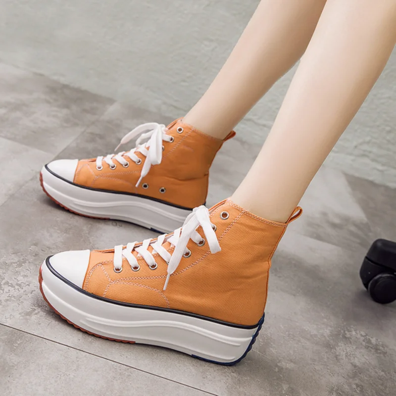 Women Shoes Spring/autumn Platform Lace-up Flat Sneakers Canvas Shoes High-top Zapatos Planos Chaussure Femme Chaussures Plates