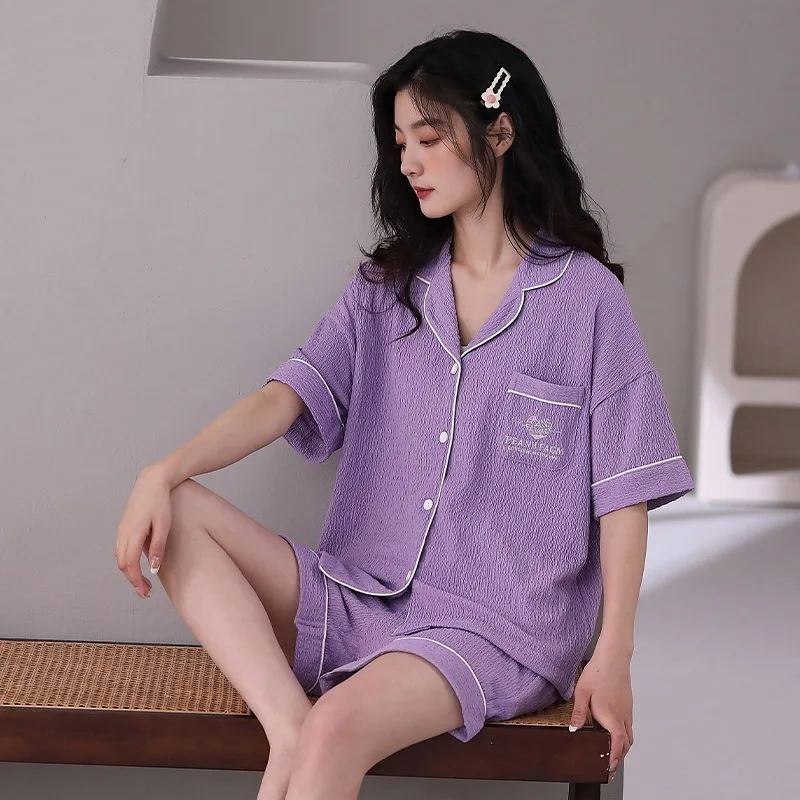 Cotton Women Pajamas Sets Pocket Pyjamas Female Loungewear Button Down Pijamas Short Sleeve Top Shorts Suit Sleepwear Nightwear