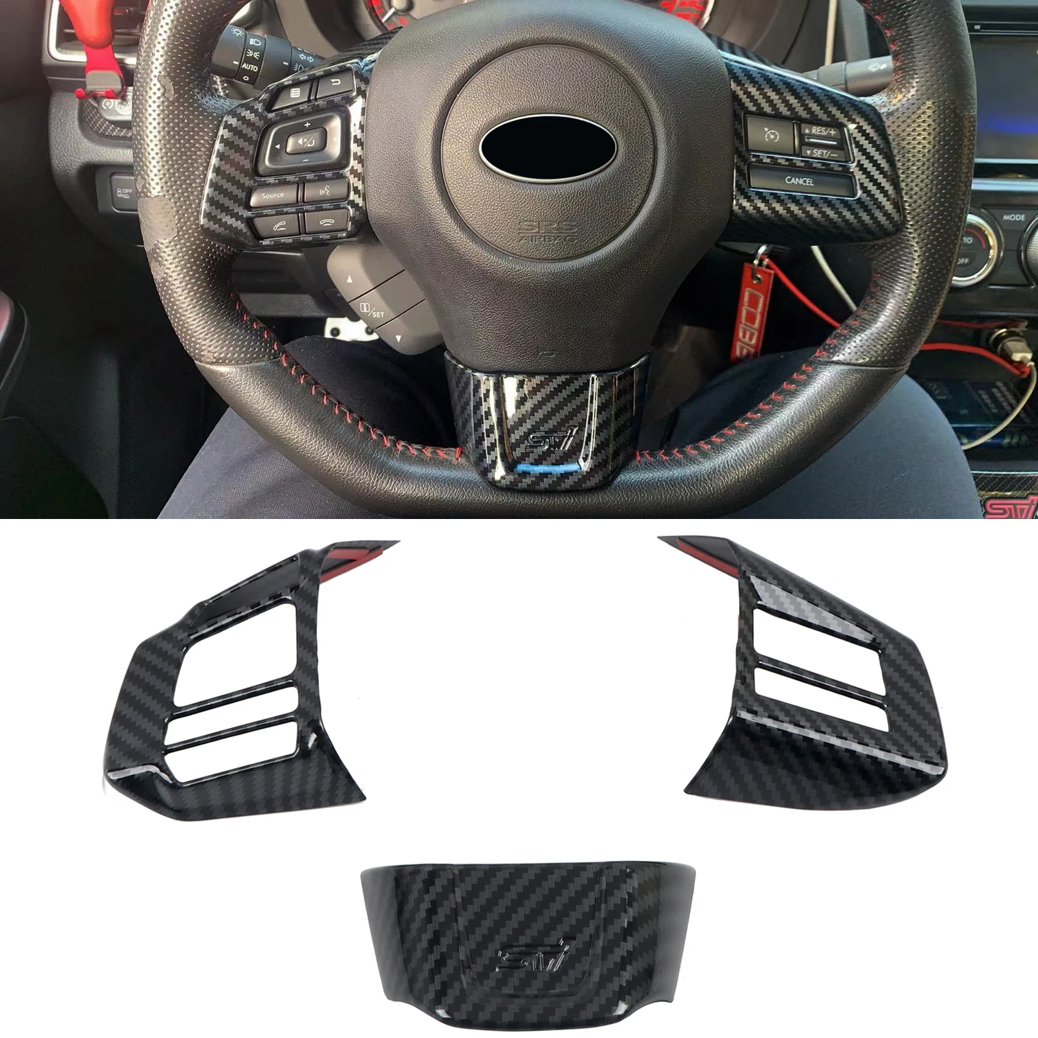 

Car Accessories for Subaru WRX / WRX STI 2016-2020 Carbon Fiber Printed Interior Steering Wheel Button Decor Cover Trim 3pcs