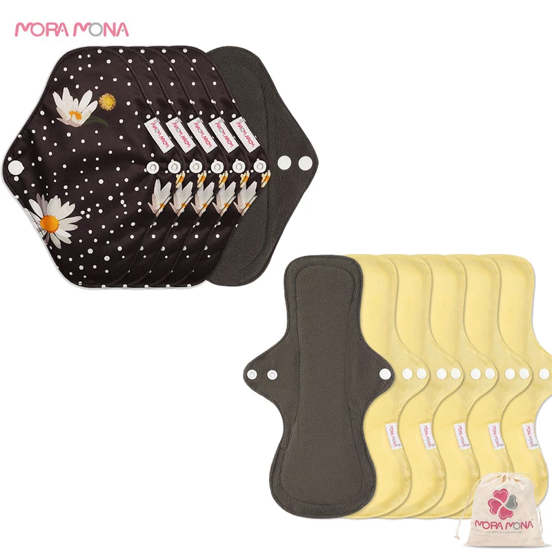 Mora Mona 10Pcs Bamboo Charcoal Washable Different Flow Feminine Care Combination Sanitary Pads Can be Mixed and Matched