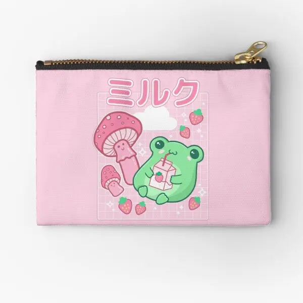 

Cute Cottagecore Frog Strawberry Retro 9 Zipper Pouches Key Socks Pocket Cosmetic Pure Underwear Small Panties Men Women