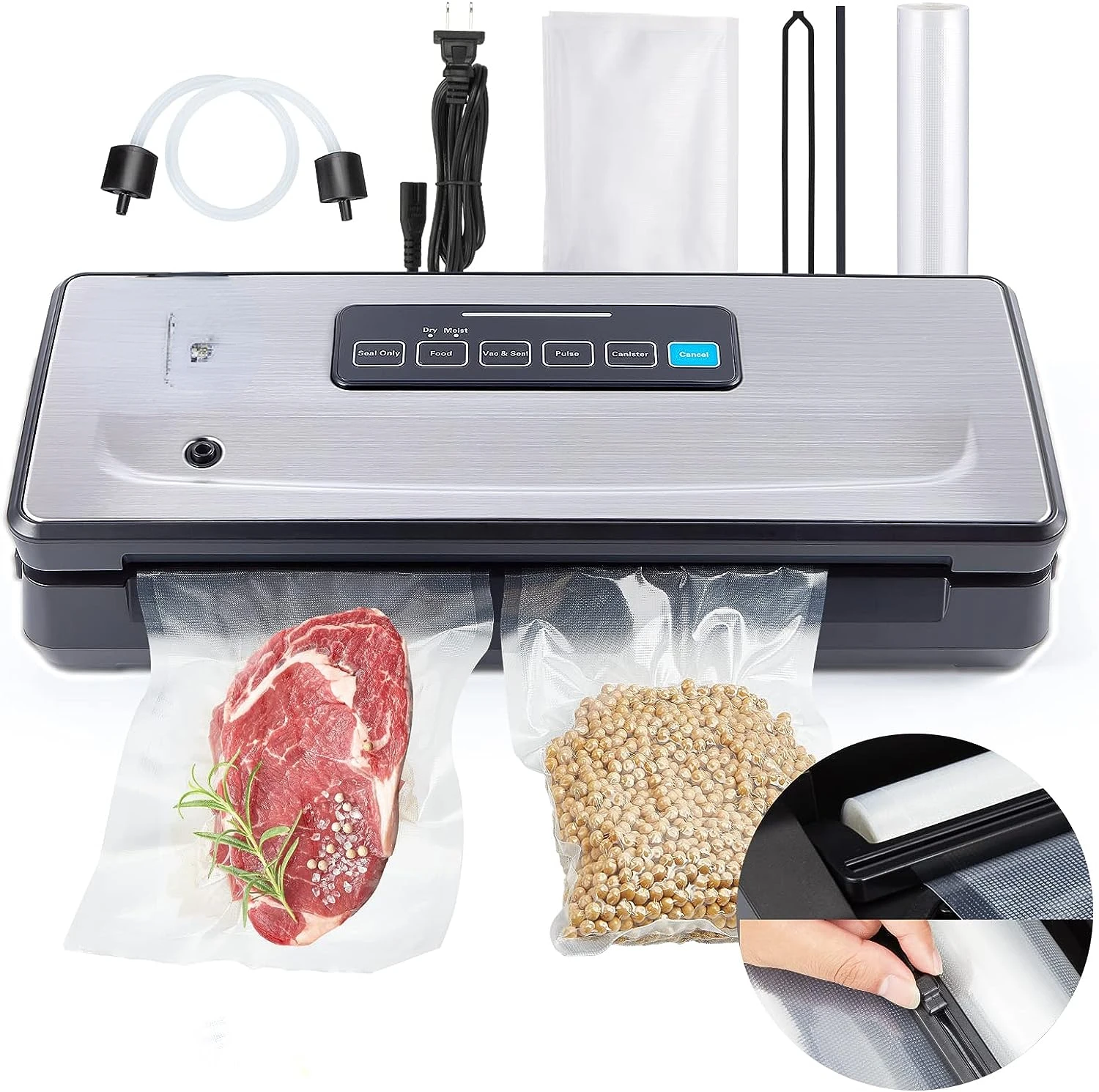 

Sealer Vacuum Sealer Machine 10-In-1 with Full Starter Kit Built-in Cutter and Bag Storage(Up to 20ft), INKBIRD Moist/Dry/Pulse/