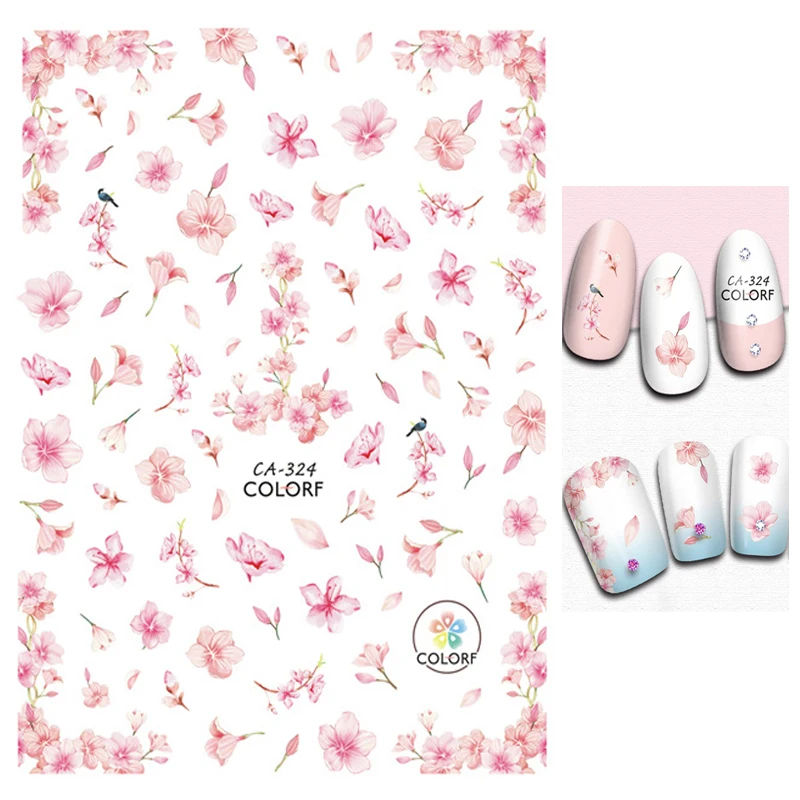 

Back Glue Stickers Pink Sakura Cherry Blossoms Flower Nail Decals Decoration For Nail Art Manicure Beauty