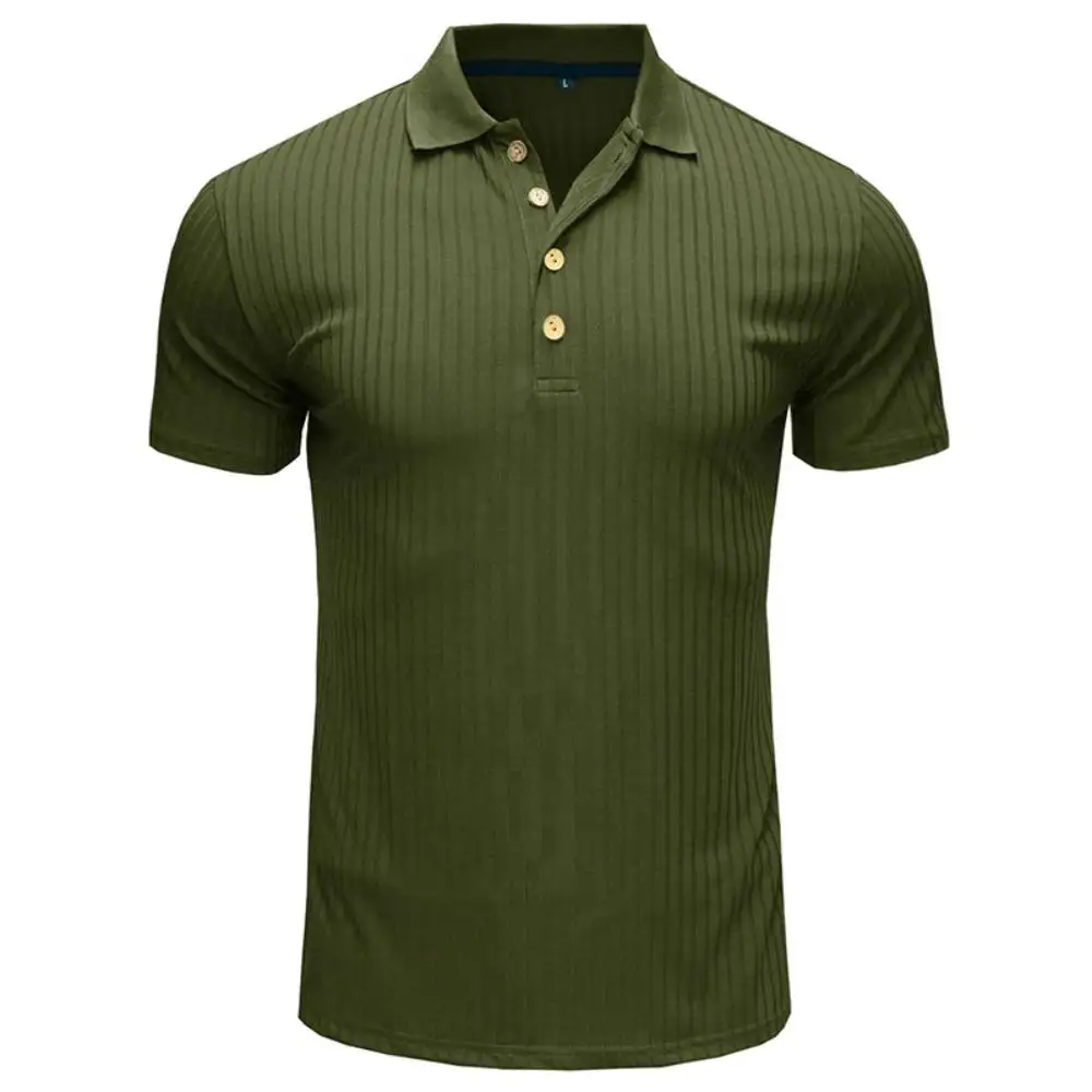 

Men's Sports Fitness Muscles Clothing NEW High Stretch Knit Stripe POLO Shirt Slim Short-Sleeve Polos Tops Tee Lapel Neck Tshirt