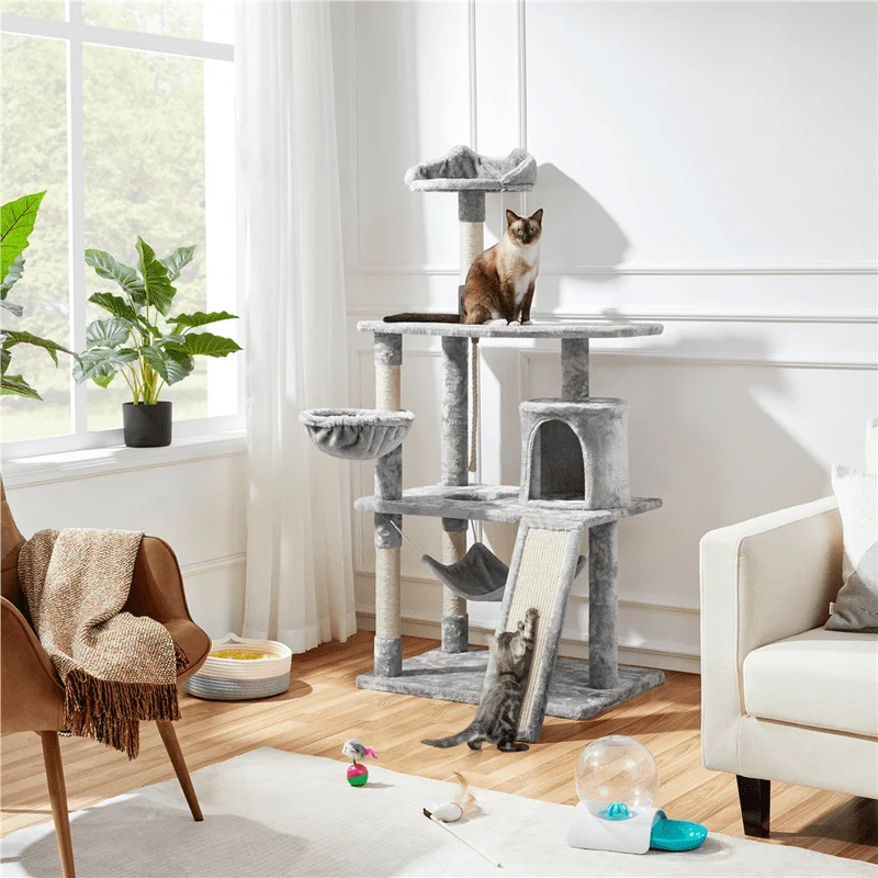 

Multi Level Cat Tree Condo with Scratching Post, Light Gray