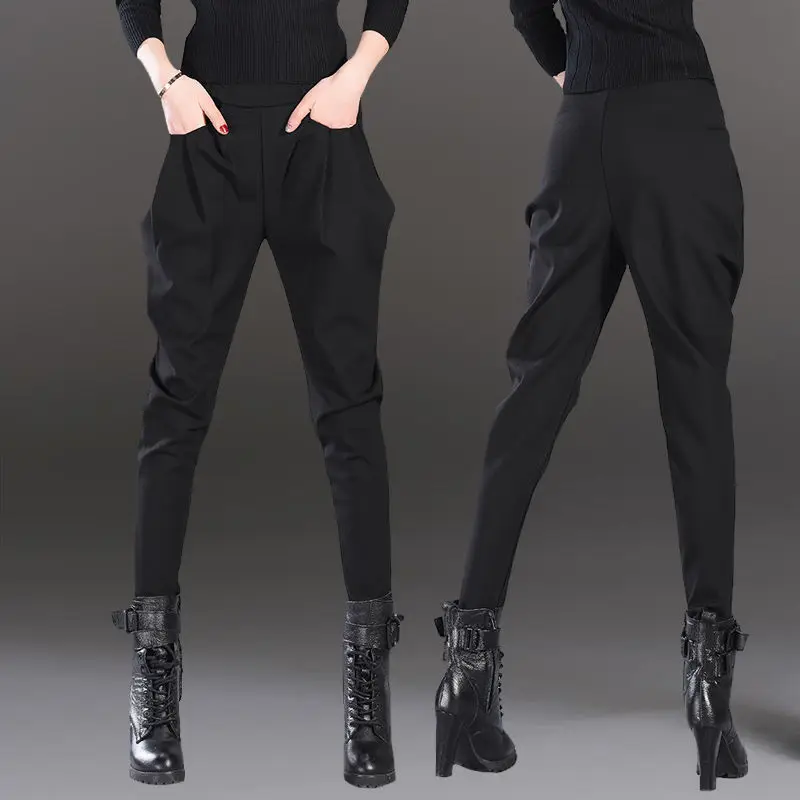 

Spring Autumn New Women Fashion Streetwear Casual Black Harem Pants Female Elastic Waist Joggers Loose Full Length Trousers C167