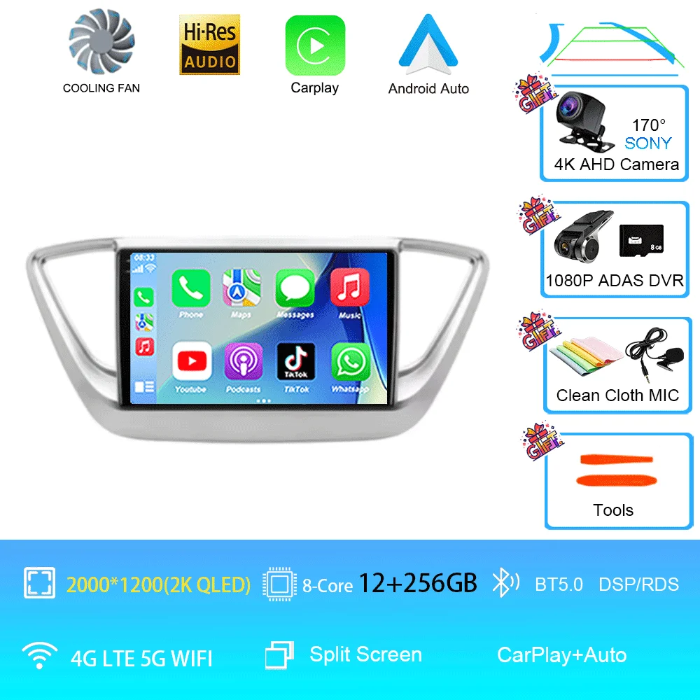 

Android 15 Auto WIFI + 4G Carplay автомобильное радио для Hyundai Solaris 2 2017-2019 2020 мультимедийный видеоплеер GPS-навигация 360 камера