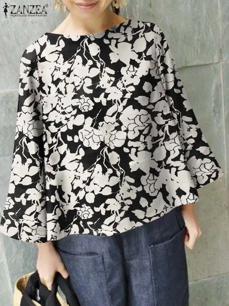

ZANZEA Fashion Floral Printed Blouse Flare Sleeve Casual Shirt Women Spring Elegant Tops Bohemian Holiday Tunic Chemise 2023