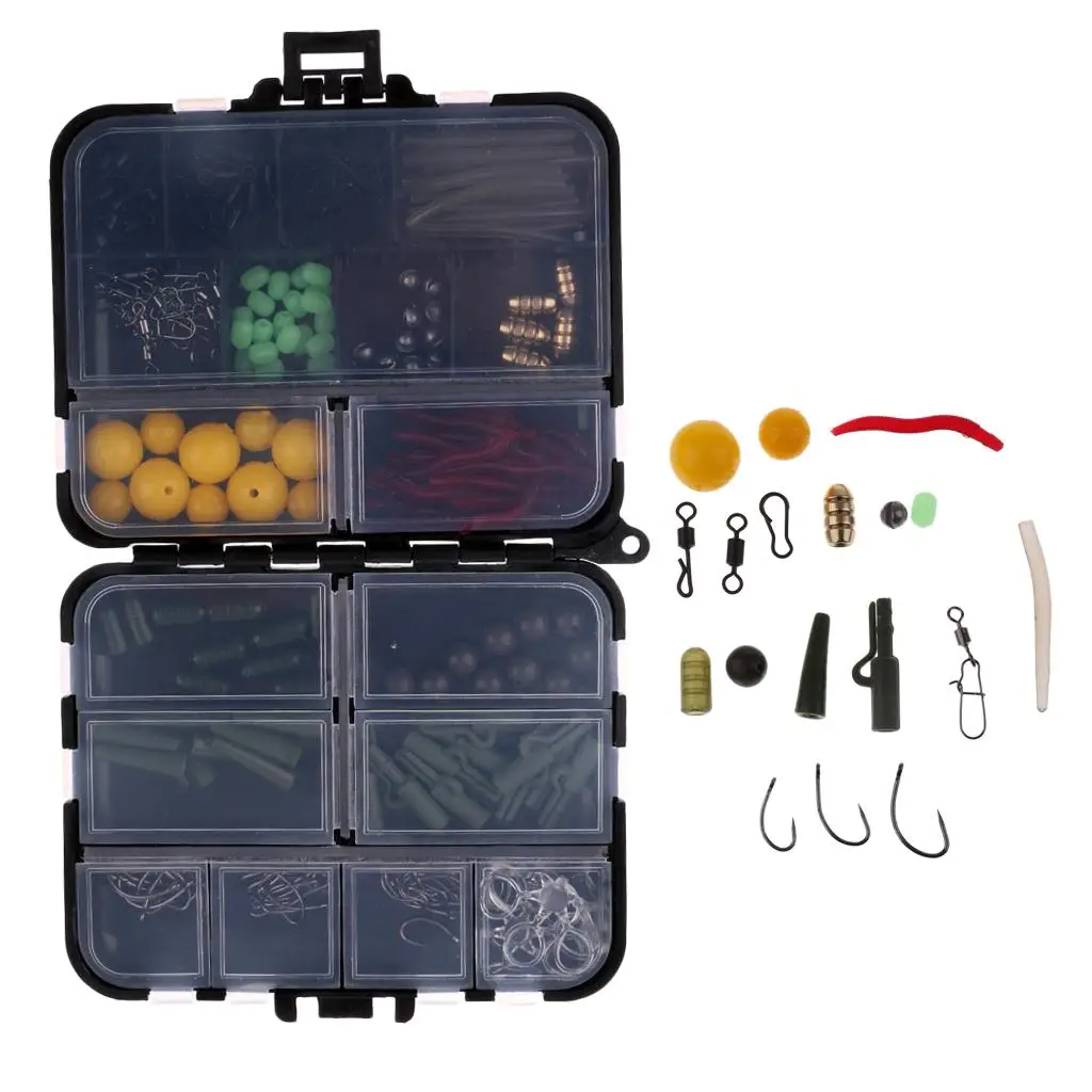 

189Pcs Fishing Accessories Tackle Kit Including Worm Lures Hooks Swivels Snaps Stoppers Beads Assortment Kit