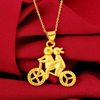 couple men and women couple bicycle pendant fashion geometric brass gold plated necklace accessories boutique gift wholesale