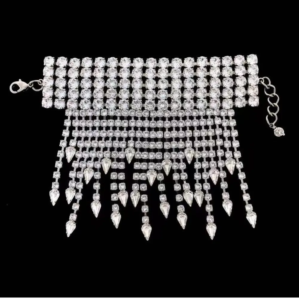 

Luxury Rhinestone Multiple Rows Water Drop Pendent Wide Bracelet Hand Jewelry for Women Shiny Crystal Tassel Bracelets & Bangles