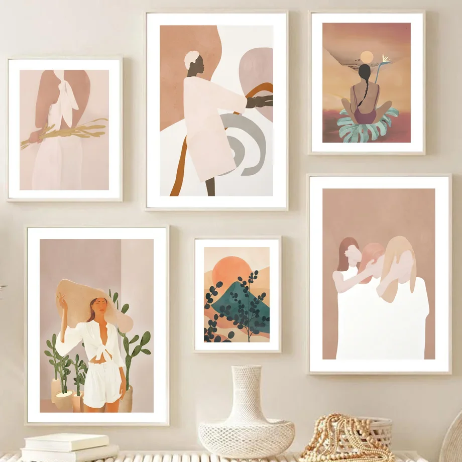 Настенная Картина на холсте в стиле бохо Минималистичная абстрактная девушка