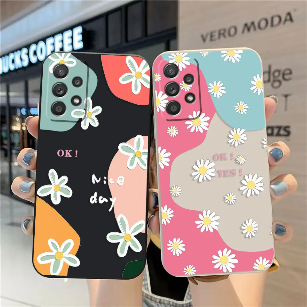 

Case For Samsung A91 A73 A71 A51 A42 A33 A22 A515F AO3S 4G 5G Simple Liquid silicone Case Fresh Small Floral
