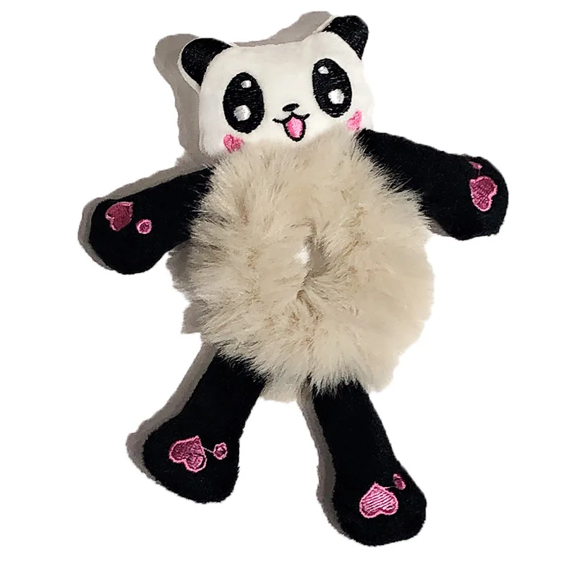 

New Cartoon Panda Women Elastic Hair Rubber Head Accessories Cartoon Plush Frog Rabbit Cat Stuffed Animal Scrunchie Hair Band