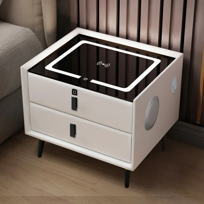 Smart Bedside Table with Wireless USB Charging Creative Multi-Functional Infrared Sensitive LED Light Hotel Night Stands