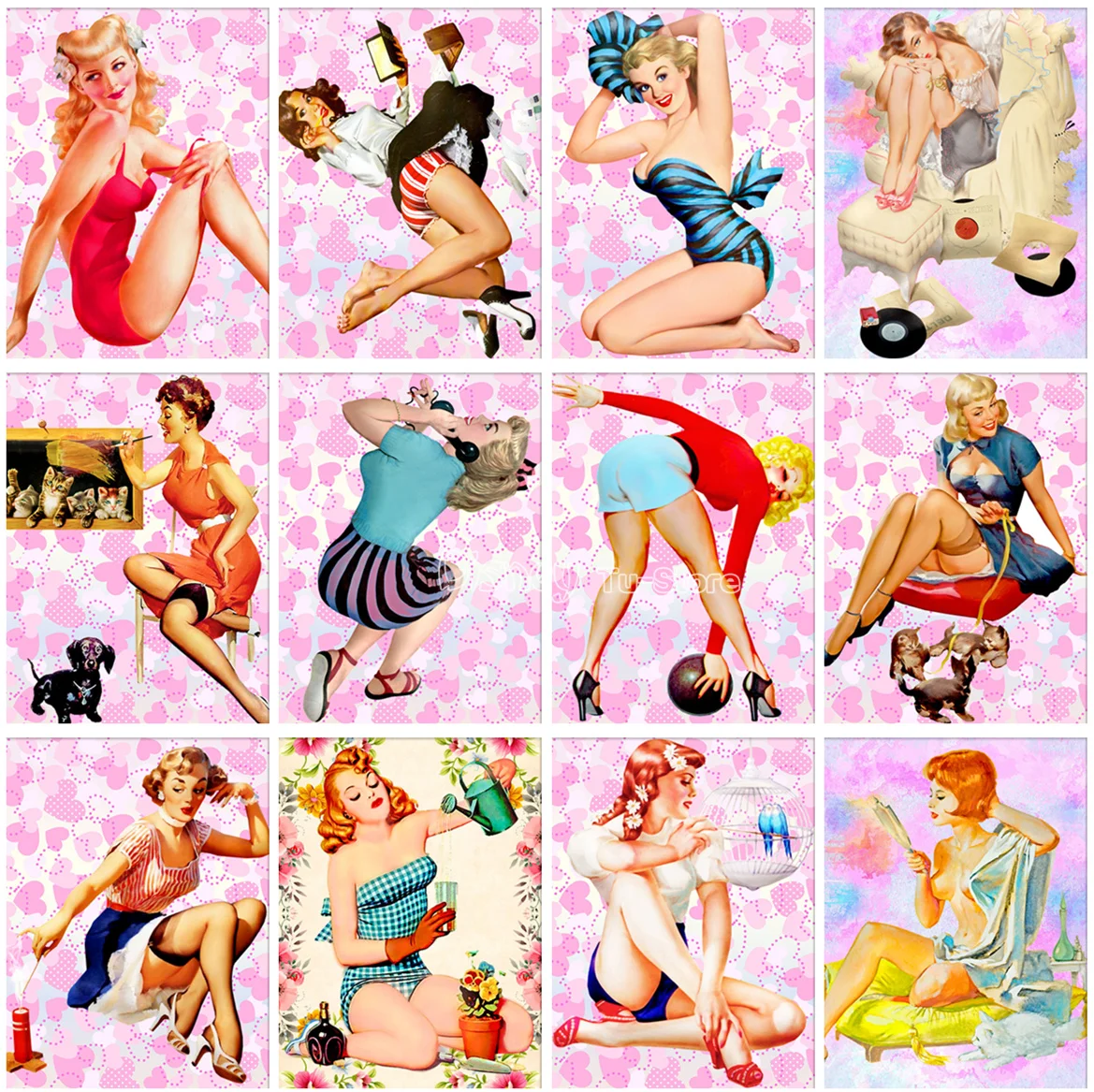 

5d Diy Diamond Painting Retro Cartoon Beauty Figure Embroidery Rhinestone Art Square/Round Home Decor Gift Wall Sticker