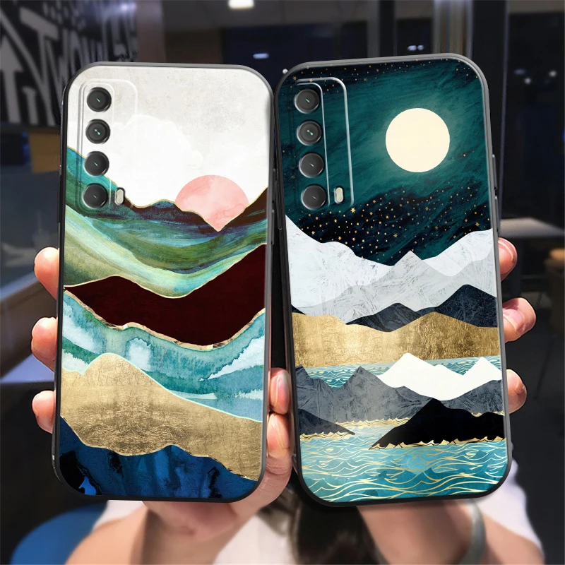 

Hand Painted Phone Case For Huawei Honor 10 V10 10i 10 Lite 20 V20 20i 20 Lite 30S 30 Lite Pro Soft Back Black Liquid Silicon