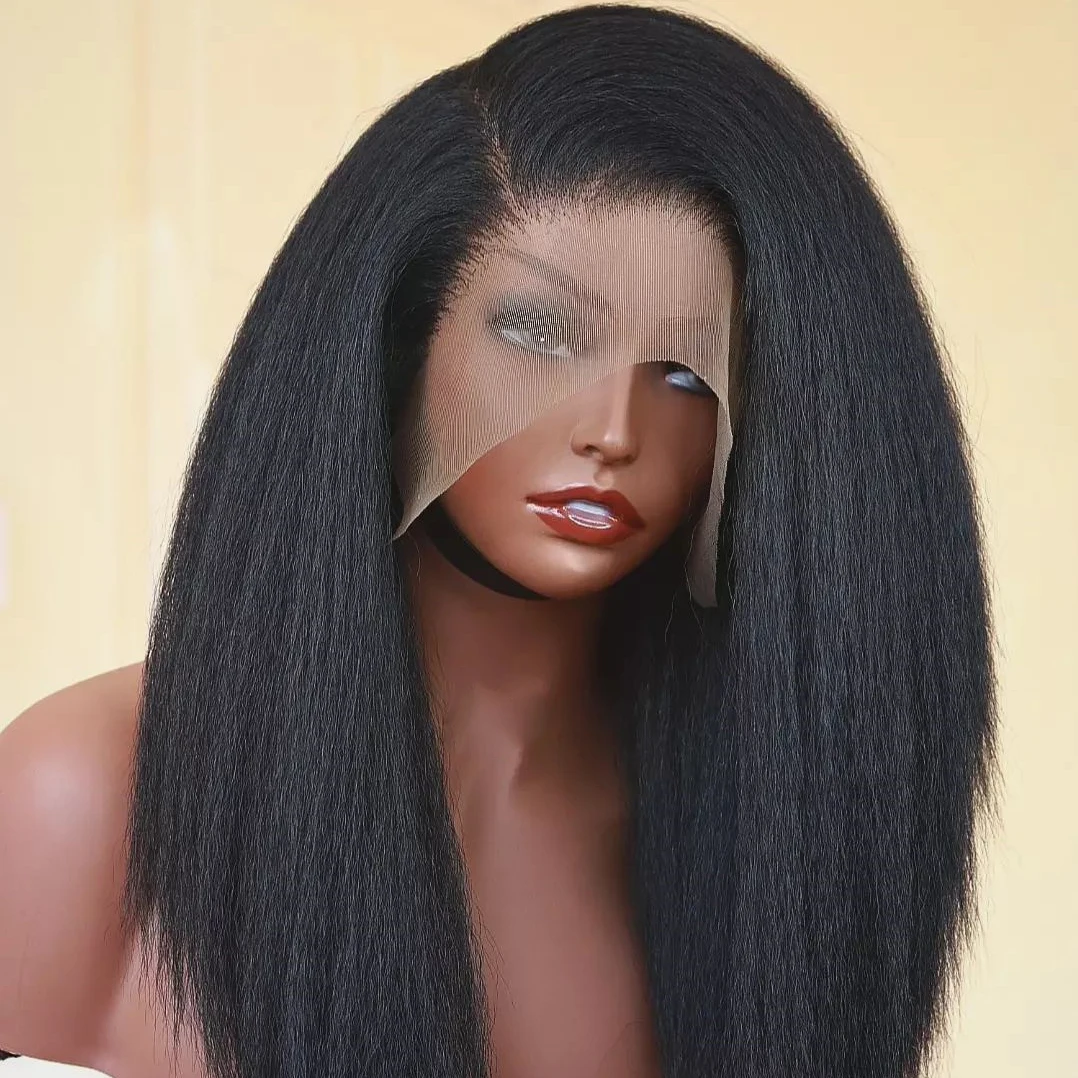 

Натуральный черный, мягкий, предварительно выщипанный, короткий, Боб, Курчавый, прямой, Yaki, кружевной передний парик, плотность 180% для женщин с детскими волосами, без клея, ежедневный