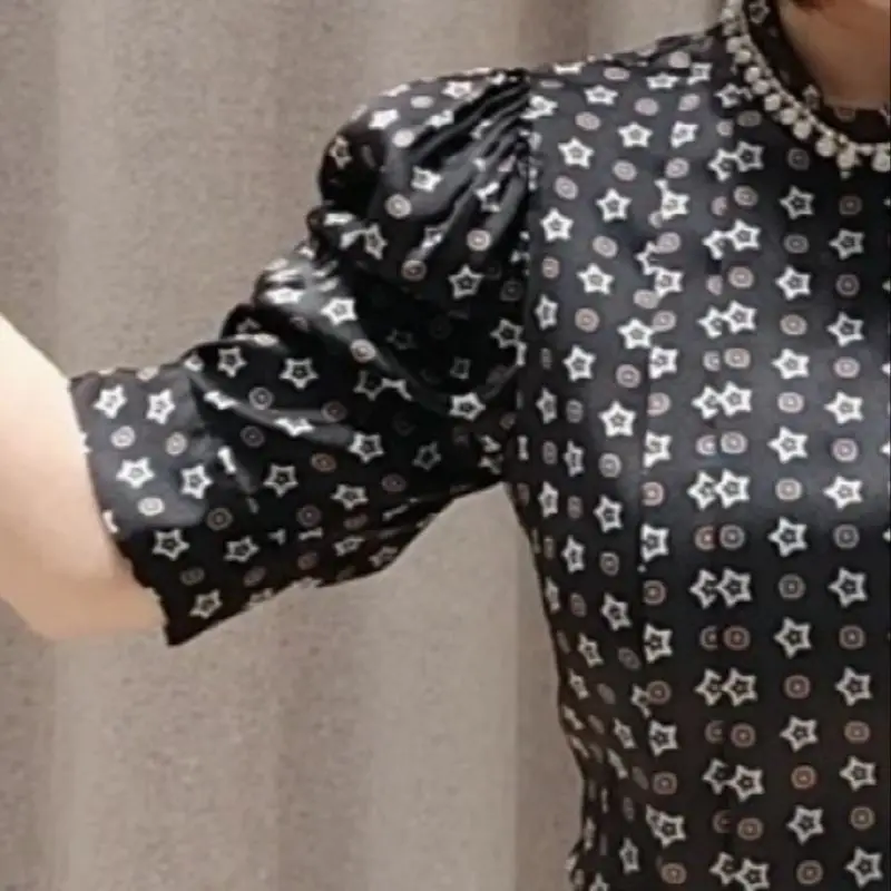 

Women's Mini Dress Printed Rhinestone Puff Sleeve Ruffles Vintage Robe