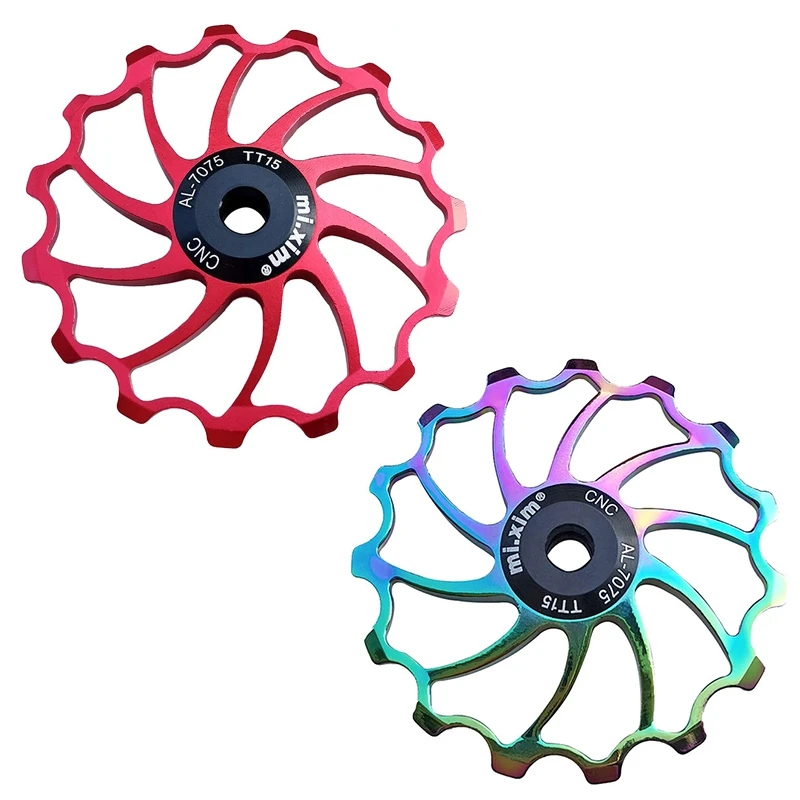 

Mi.Xim 2 Pcs Bike Pulley 15T Aluminum Jockey Wheel Bike Guide Roller For MTB Road Bike Folding Bike, Red & Colorful