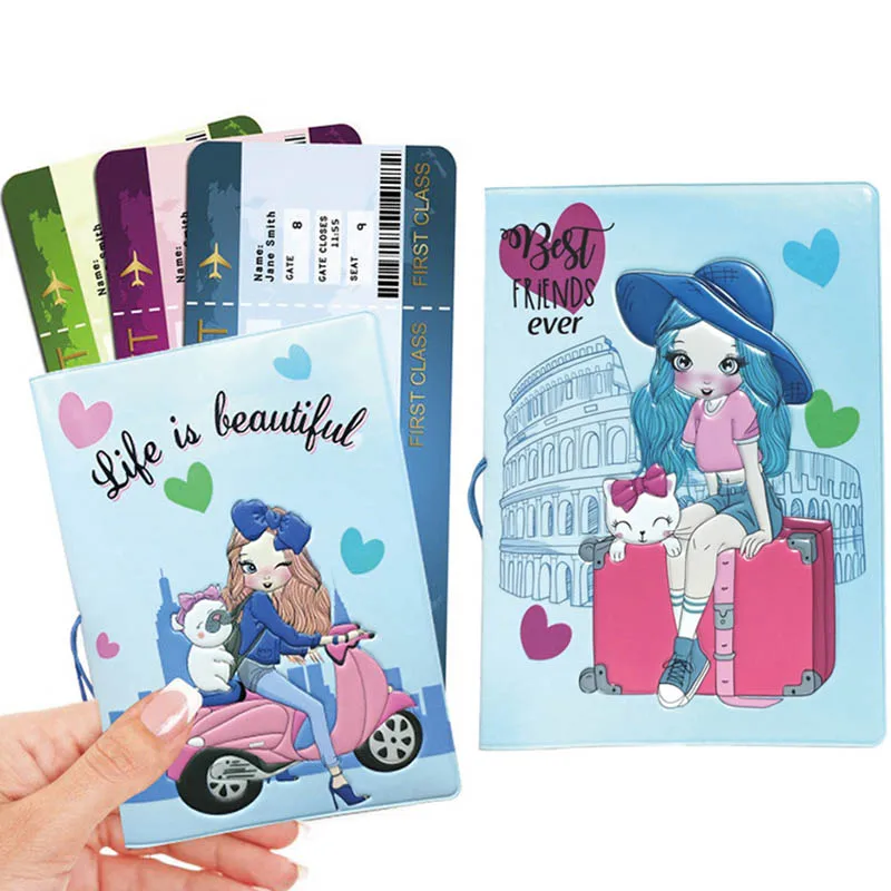 New Design Cute Girls Travel Accessories Passport Holder PVC 3D Print Leather Men Travel Passport Cover Case Card ID Holders