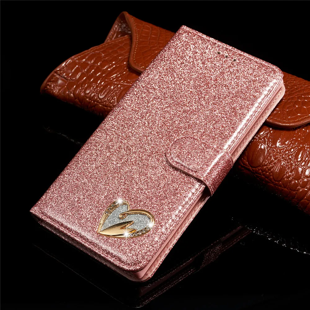 

Glitter Bling Case For Samsung Galaxy S20 Ultra S9 Plus Flip Leather Book Love Jewell Cover For Samsung S10 S10E S7 Edge S8 Case